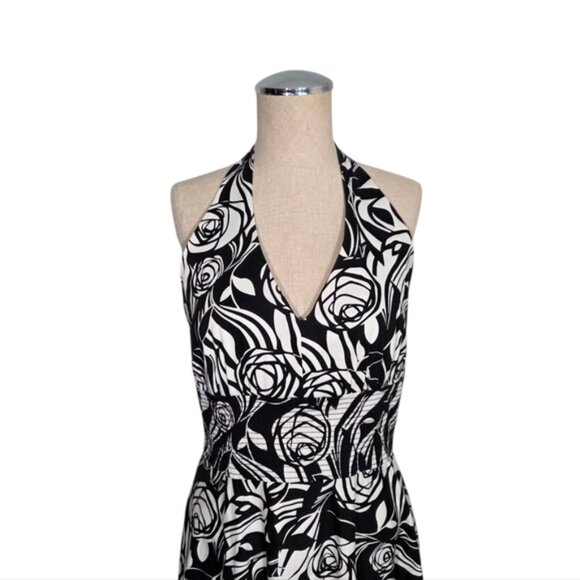 Donna Ricco Black and White Floral Halter Sundress Size 8 - Picture 2 of 6
